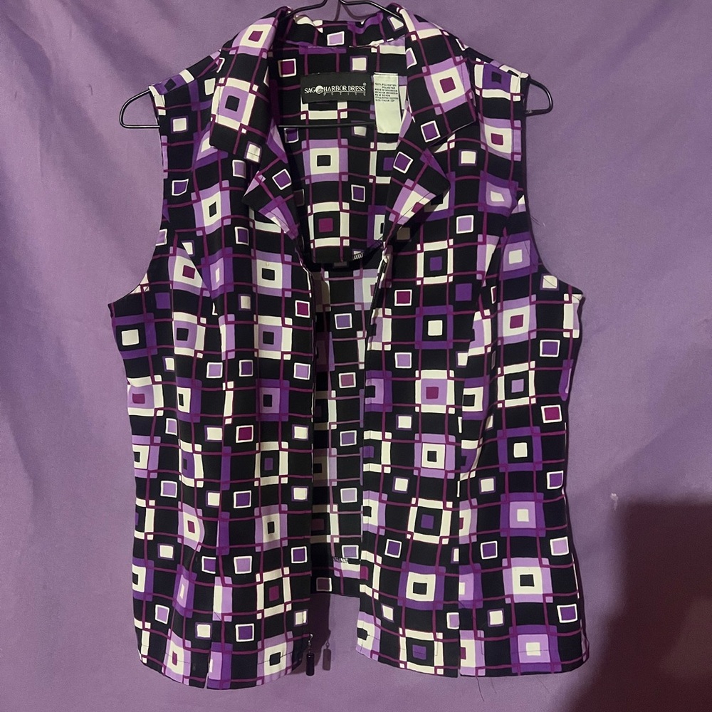 Sag Harbor petite Sport Purple Geometric Sleeveless Zip blouse/vest